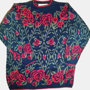 (M) Vintage United States Sweater Roses with Green Stems